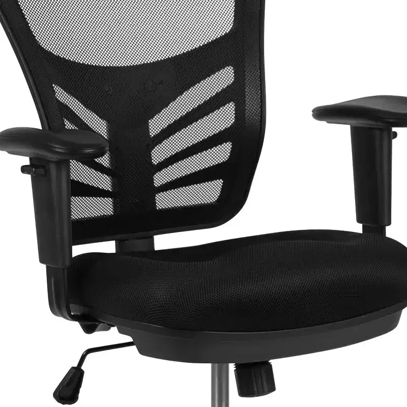 Chaise de bureau ergonomique à dossier mi-haut en maille avec repose-pieds chromé réglable et accoudoirs réglables