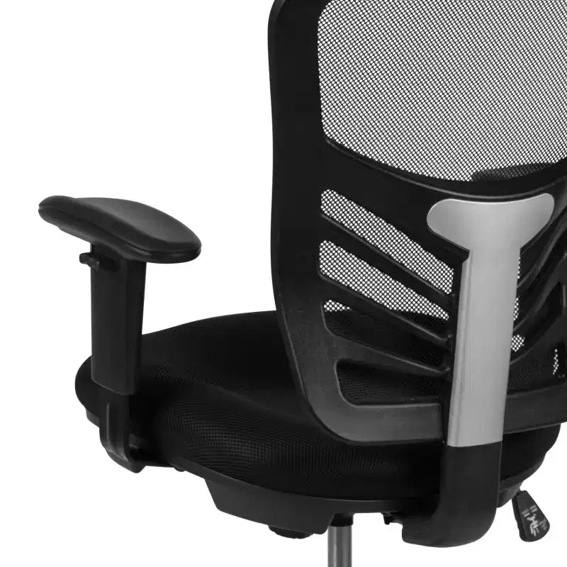 Chaise de bureau ergonomique à dossier mi-haut en maille avec repose-pieds chromé réglable et accoudoirs réglables