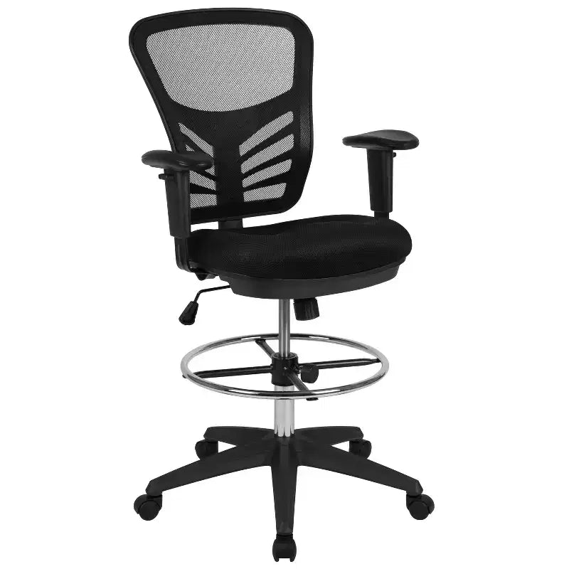 Chaise de bureau ergonomique à dossier mi-haut en maille avec repose-pieds chromé réglable et accoudoirs réglables