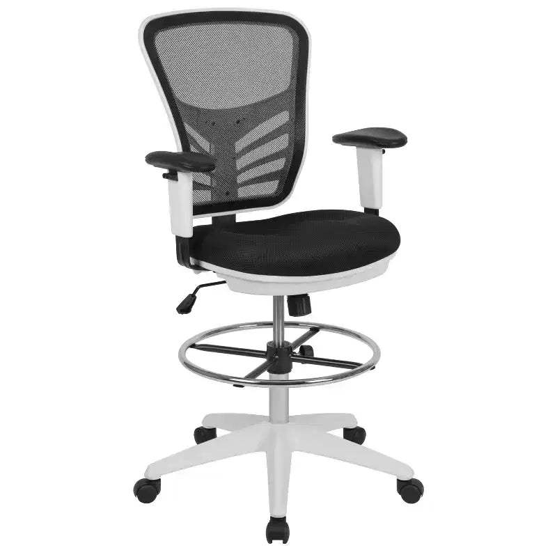 Chaise de bureau ergonomique à dossier mi-haut en maille avec repose-pieds chromé réglable et accoudoirs réglables