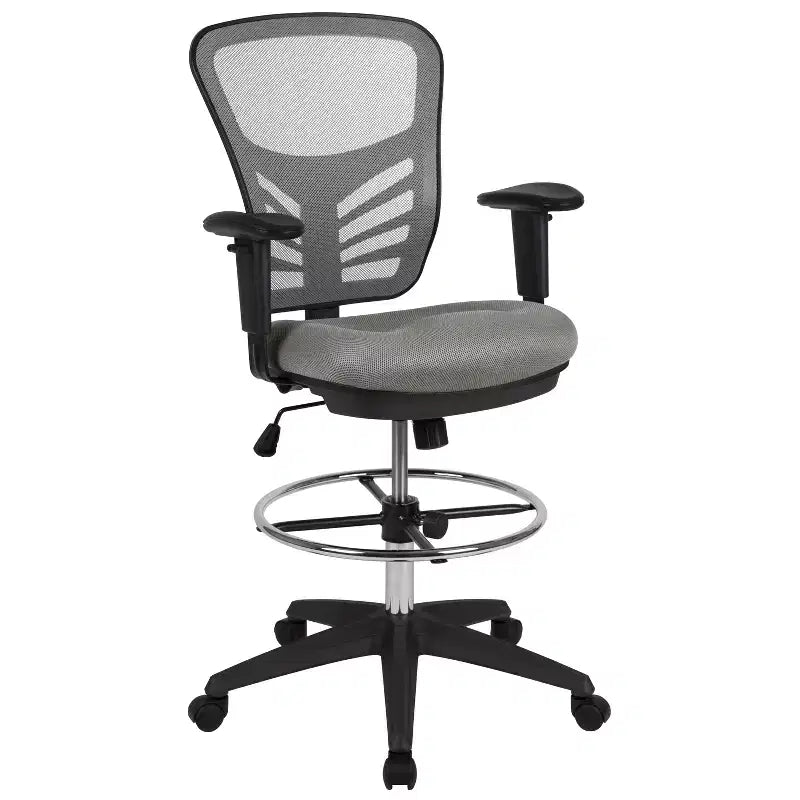 Chaise de bureau ergonomique à dossier mi-haut en maille avec repose-pieds chromé réglable et accoudoirs réglables