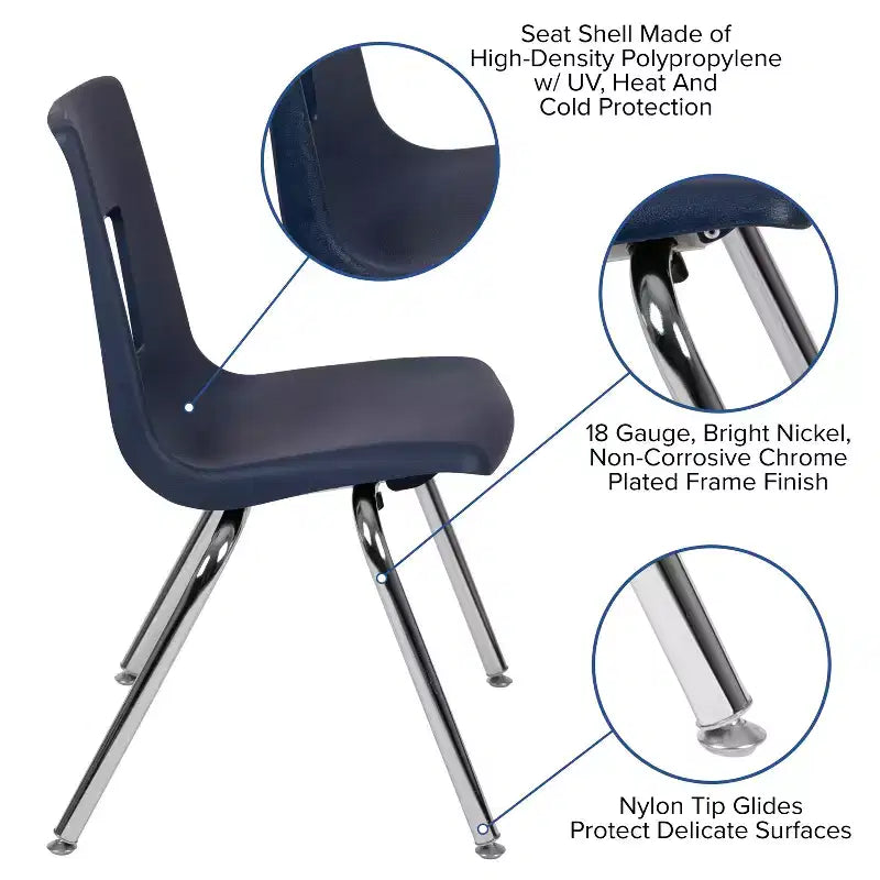 Chaise scolaire empilable Student Stack, 16 pouces, pour salle de classe et garderie