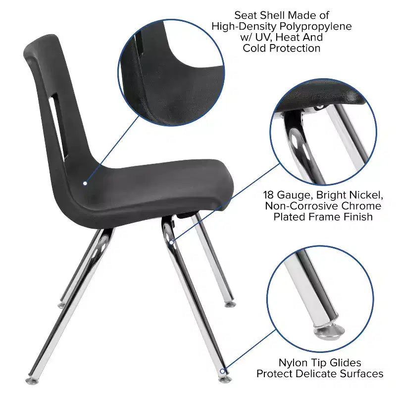Chaise scolaire empilable Student Stack, 16 pouces, pour salle de classe et garderie