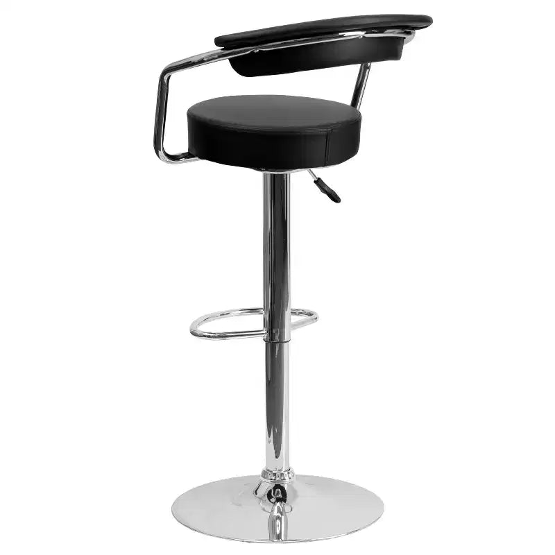 Tabouret de bar contemporain en vinyle réglable en hauteur avec accoudoirs et piètement chromé