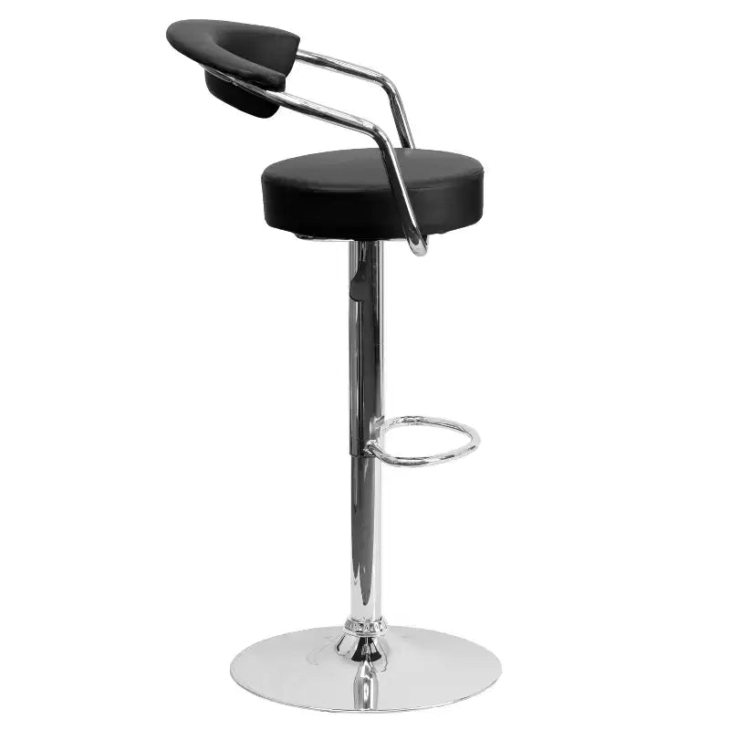 Tabouret de bar contemporain en vinyle réglable en hauteur avec accoudoirs et piètement chromé
