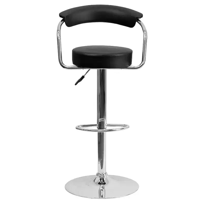 Tabouret de bar contemporain en vinyle réglable en hauteur avec accoudoirs et piètement chromé