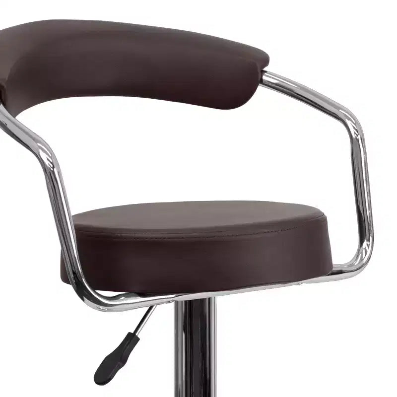 Tabouret de bar contemporain en vinyle réglable en hauteur avec accoudoirs et piètement chromé