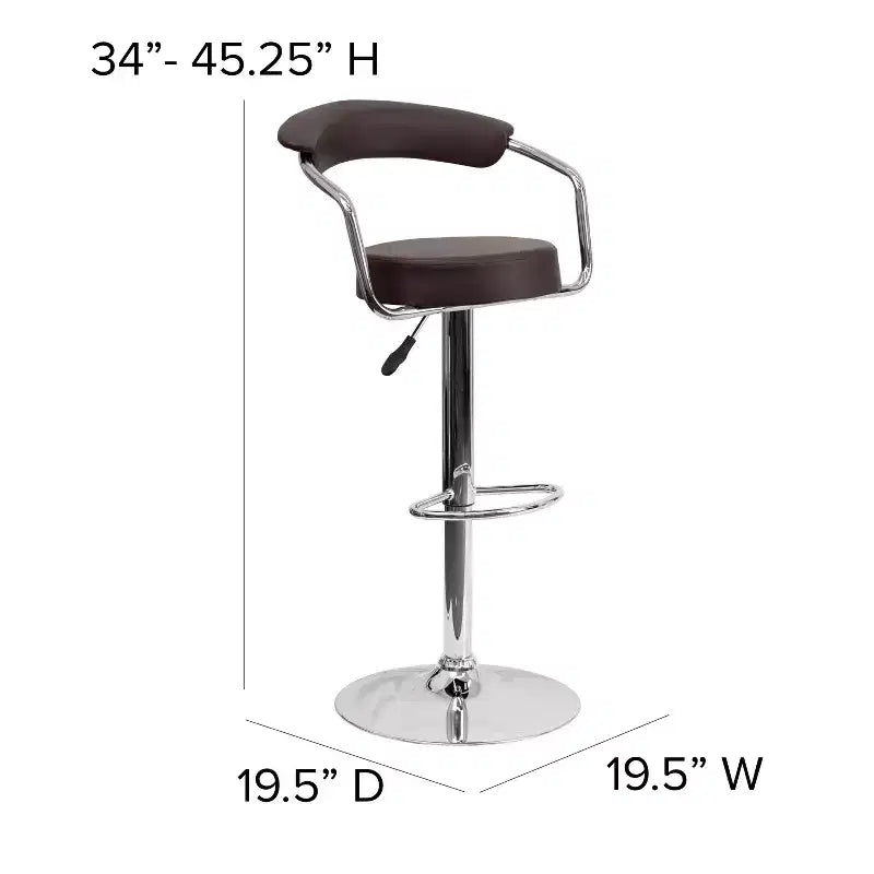 Tabouret de bar contemporain en vinyle réglable en hauteur avec accoudoirs et piètement chromé