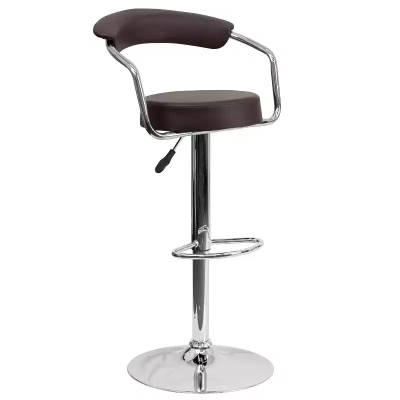 Tabouret de bar contemporain en vinyle réglable en hauteur avec accoudoirs et piètement chromé