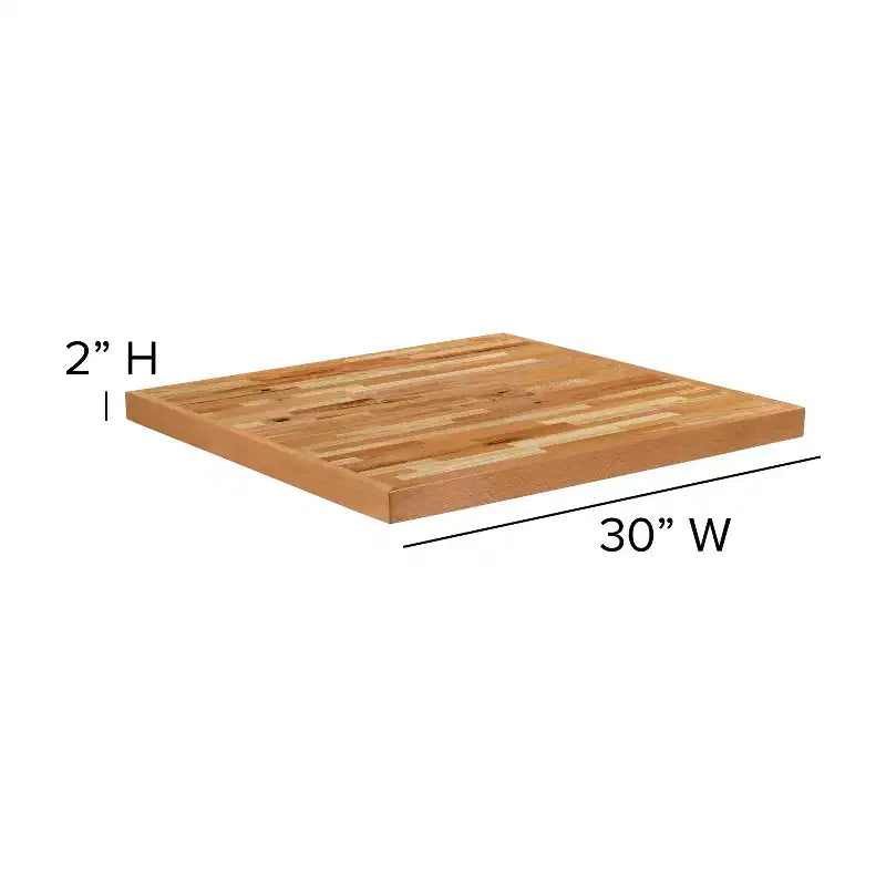 Dessus de table carré en bois massif de style billot, traité UV, qualité restaurant
