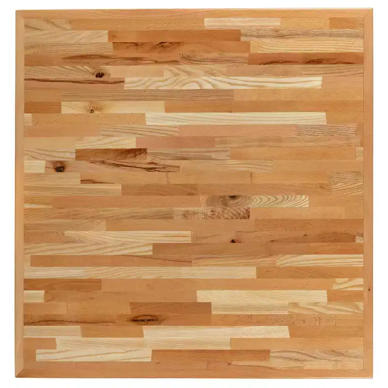 Dessus de table carré en bois massif de style billot, traité UV, qualité restaurant