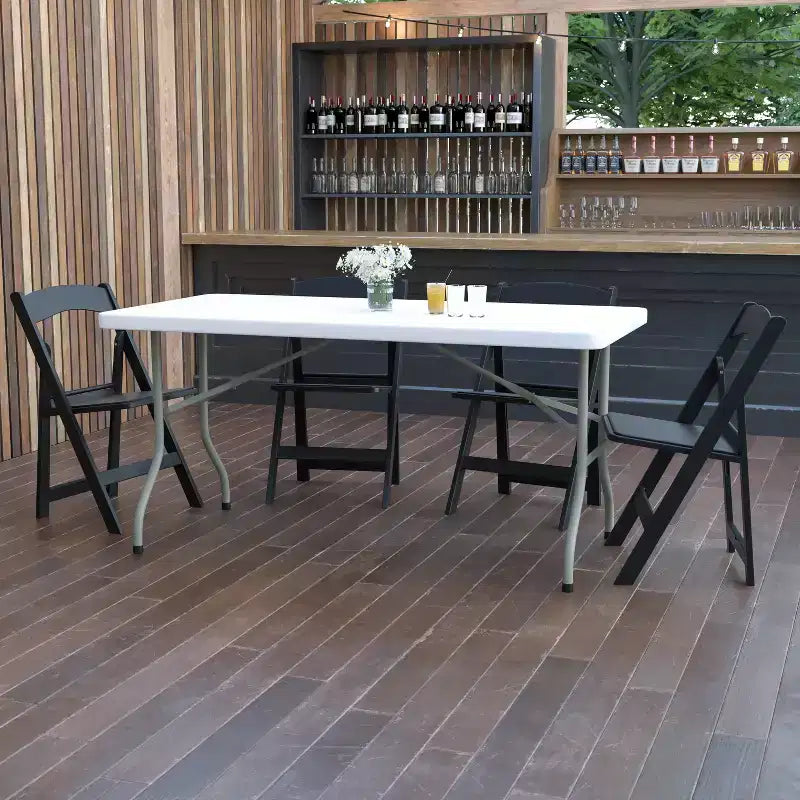 Table pliante en plastique blanc, plateau en granit, 1,5 m, table pliante pour banquet/événement