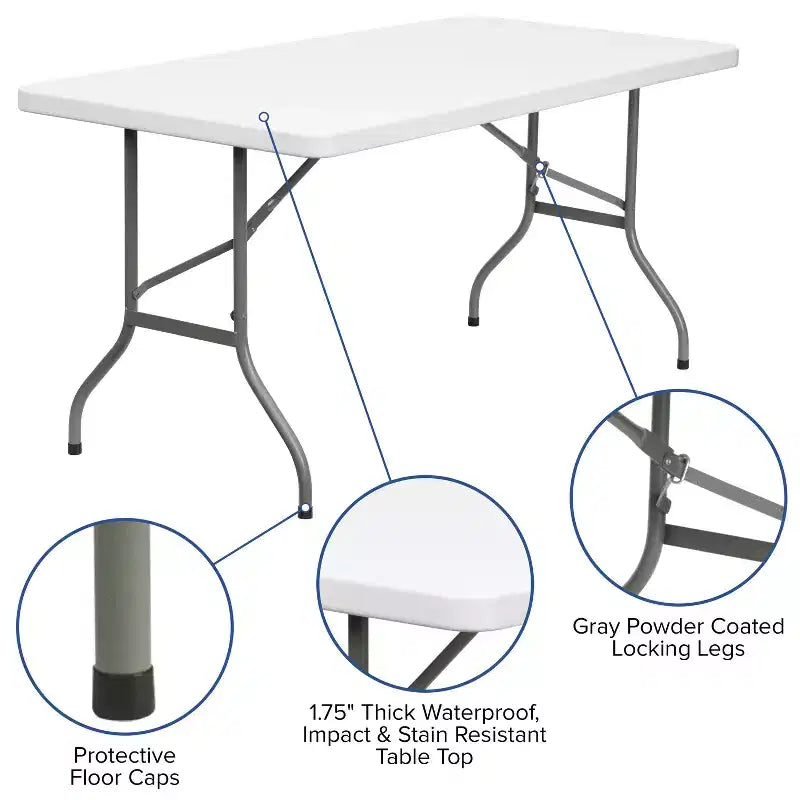 Table pliante en plastique blanc, plateau en granit, 1,5 m, table pliante pour banquet/événement