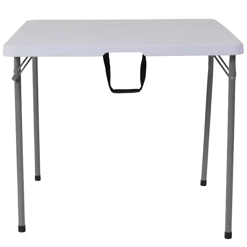 Table pliante carrée de 0,85 m en plastique blanc effet granit avec poignée de transport