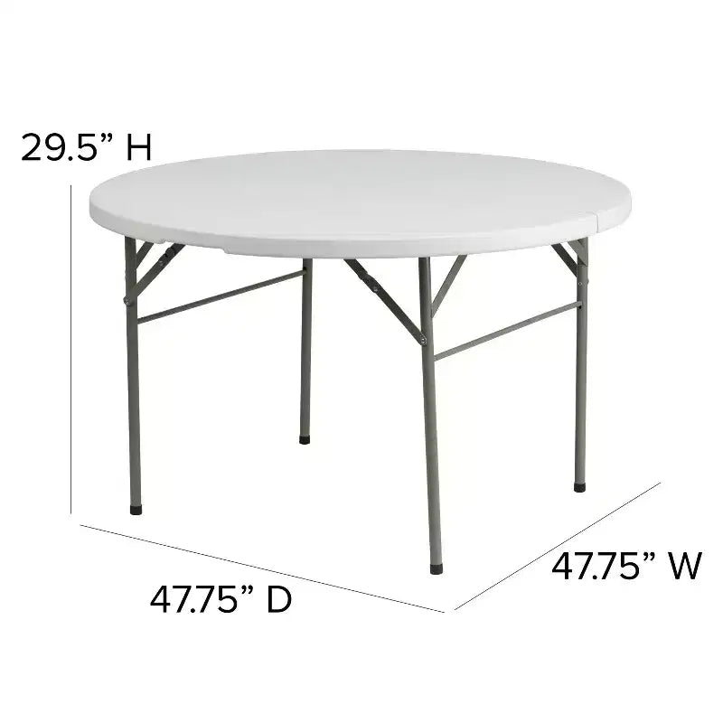 Table de réception pliable en plastique blanc imitation granit de 1,2 m de diamètre avec poignée
