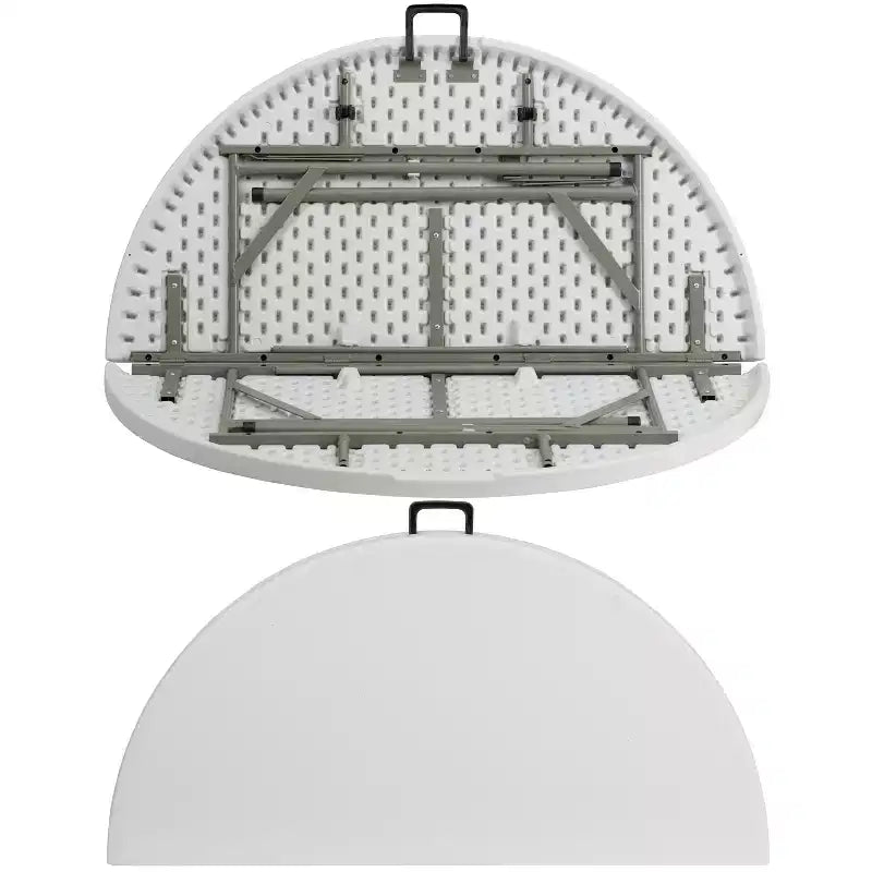 Table de réception pliable en plastique blanc imitation granit de 1,2 m de diamètre avec poignée