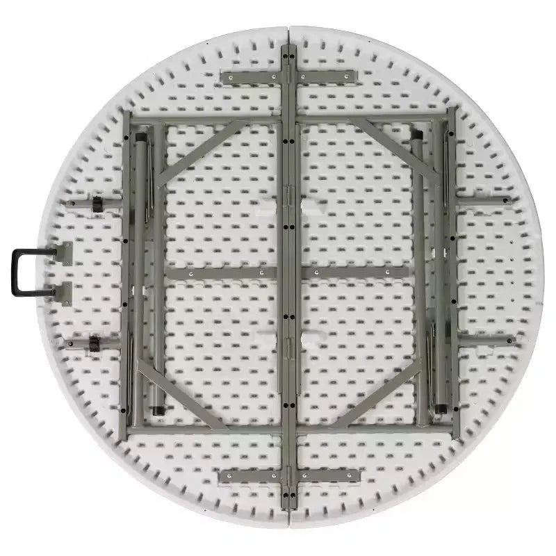 Table de réception pliable en plastique blanc imitation granit de 1,2 m de diamètre avec poignée