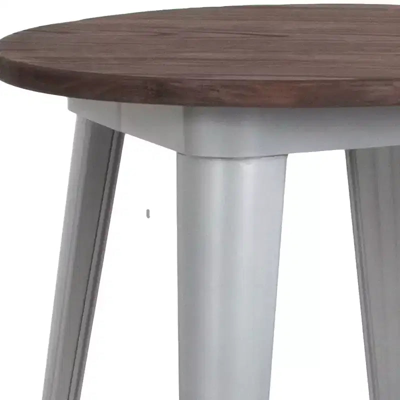 Table ronde d'intérieur en métal de 24 pouces avec plateau en bois rustique