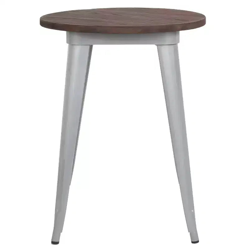 Table ronde d'intérieur en métal de 24 pouces avec plateau en bois rustique