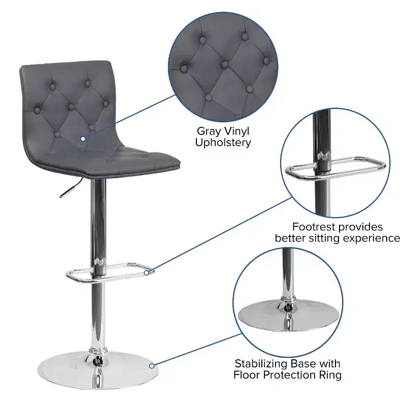 Tabouret de bar à hauteur réglable en vinyle capitonné avec piètement chromé