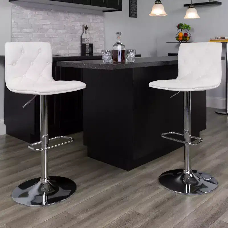 Tabouret de bar à hauteur réglable en vinyle capitonné avec piètement chromé