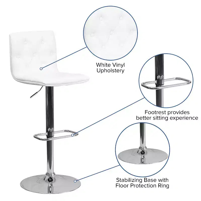 Tabouret de bar à hauteur réglable en vinyle capitonné avec piètement chromé