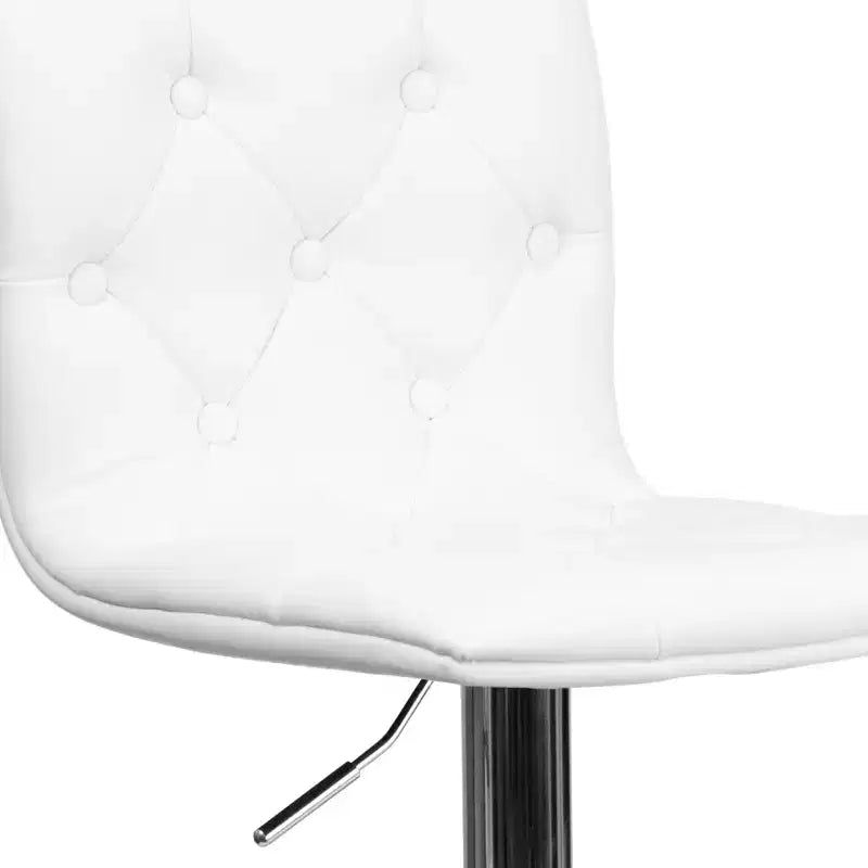 Tabouret de bar à hauteur réglable en vinyle capitonné avec piètement chromé