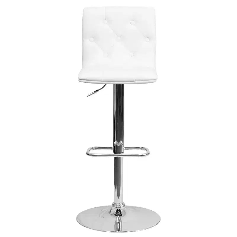Tabouret de bar à hauteur réglable en vinyle capitonné avec piètement chromé