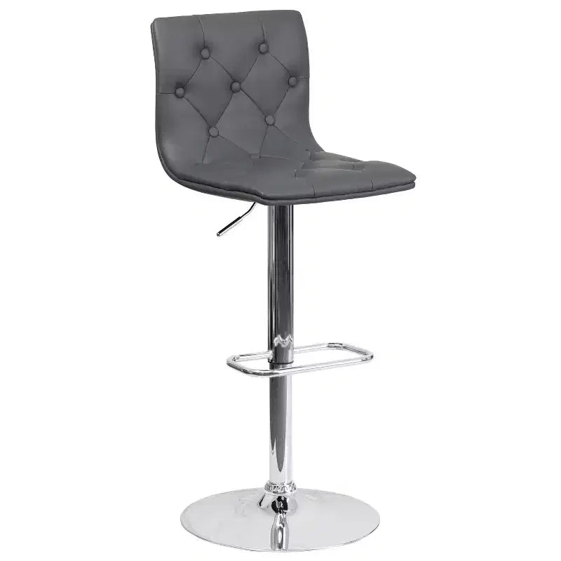 Tabouret de bar à hauteur réglable en vinyle capitonné avec piètement chromé