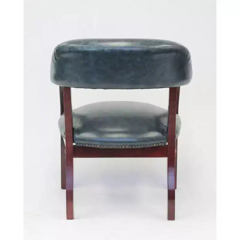Chaise de capitaine, assise et dossier rembourrés en vinyle, garniture cloutée, cadre en bois massif, capacité de 125 kg