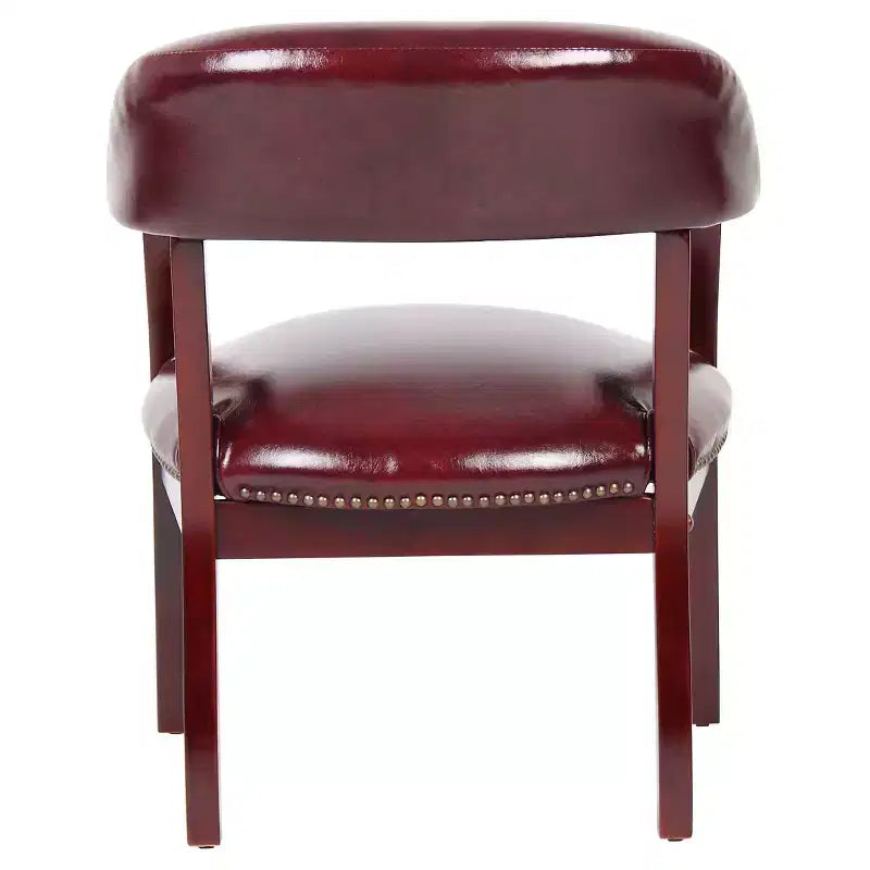 Chaise de capitaine, assise et dossier rembourrés en vinyle, garniture cloutée, cadre en bois massif, capacité de 125 kg