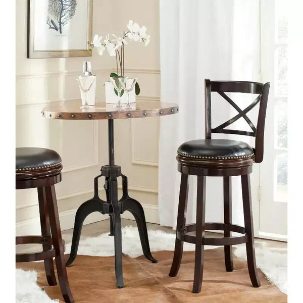 Tabouret de bar pivotant, Cappuccino/Noir, avec clous décoratifs et repose-pieds