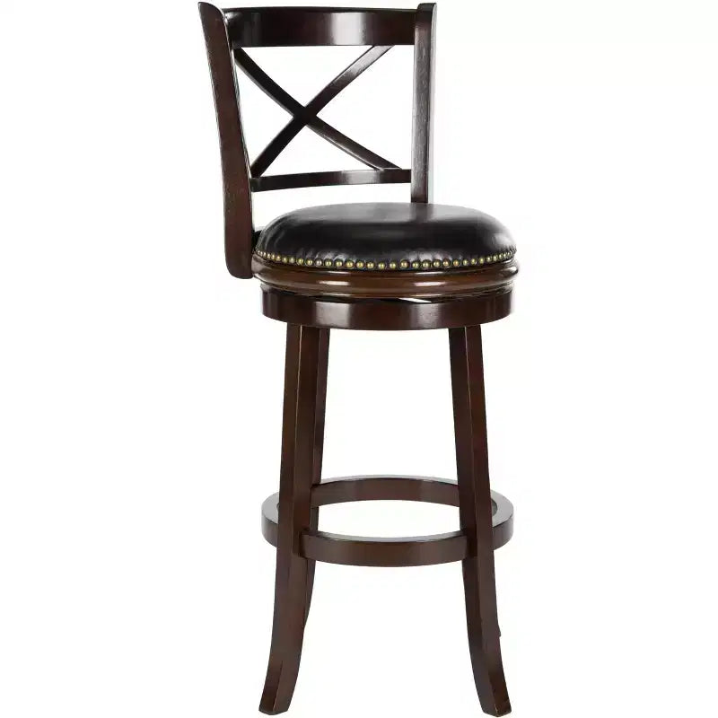 Tabouret de bar pivotant, Cappuccino/Noir, avec clous décoratifs et repose-pieds