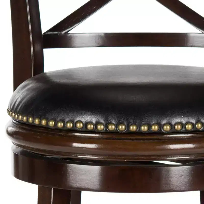 Tabouret de bar pivotant, Cappuccino/Noir, avec clous décoratifs et repose-pieds