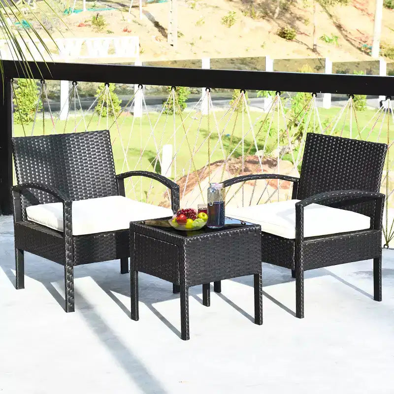 Costway Salon de Jardin 3 Pièces en Rotin, Table et Chaises avec Coussins Épais