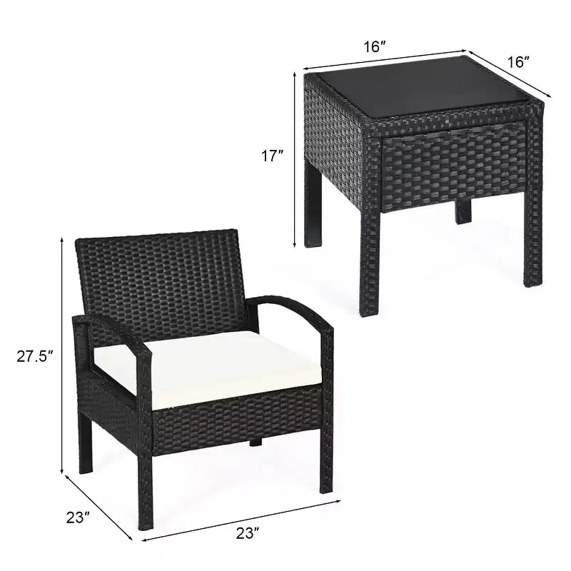 Costway Salon de Jardin 3 Pièces en Rotin, Table et Chaises avec Coussins Épais