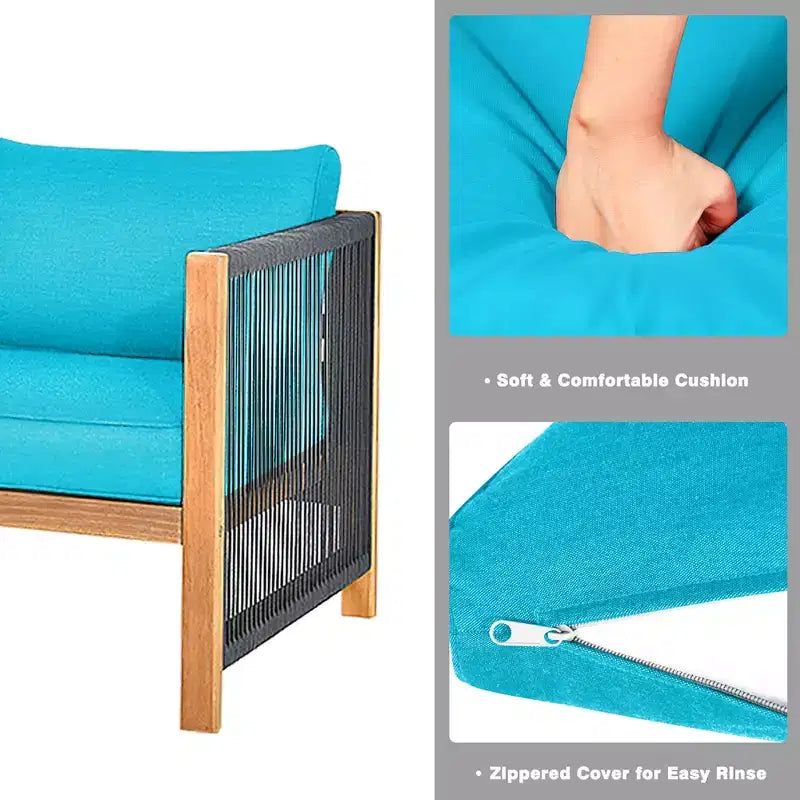 Ensemble de mobilier de jardin 8 pièces Costway avec coussins, accoudoirs en corde, blanc/turquoise/rouge