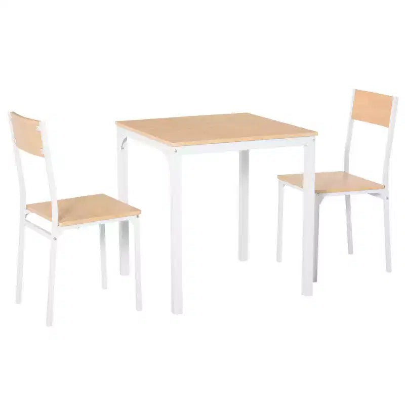 HOMCOM Ensemble Table à Manger Carrée 3 Pièces en Bois avec 1 Table et 2 Chaises et Cadre Métallique Robuste pour Petits Espaces, Blanc