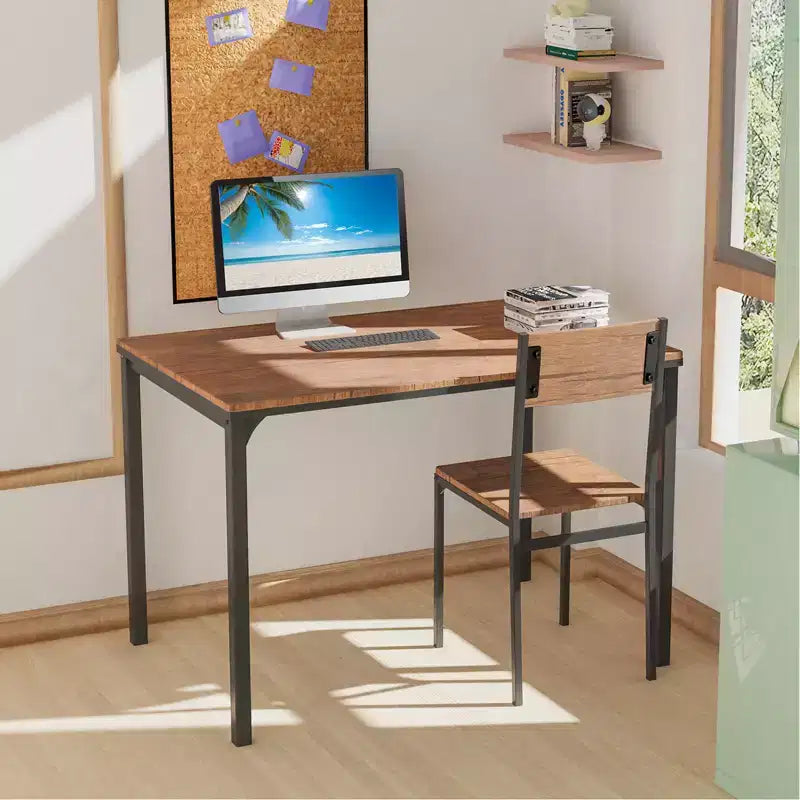 Ensemble table à manger 4 pièces Costway, bureau rustique, 2 chaises et banc avec étagère de rangement