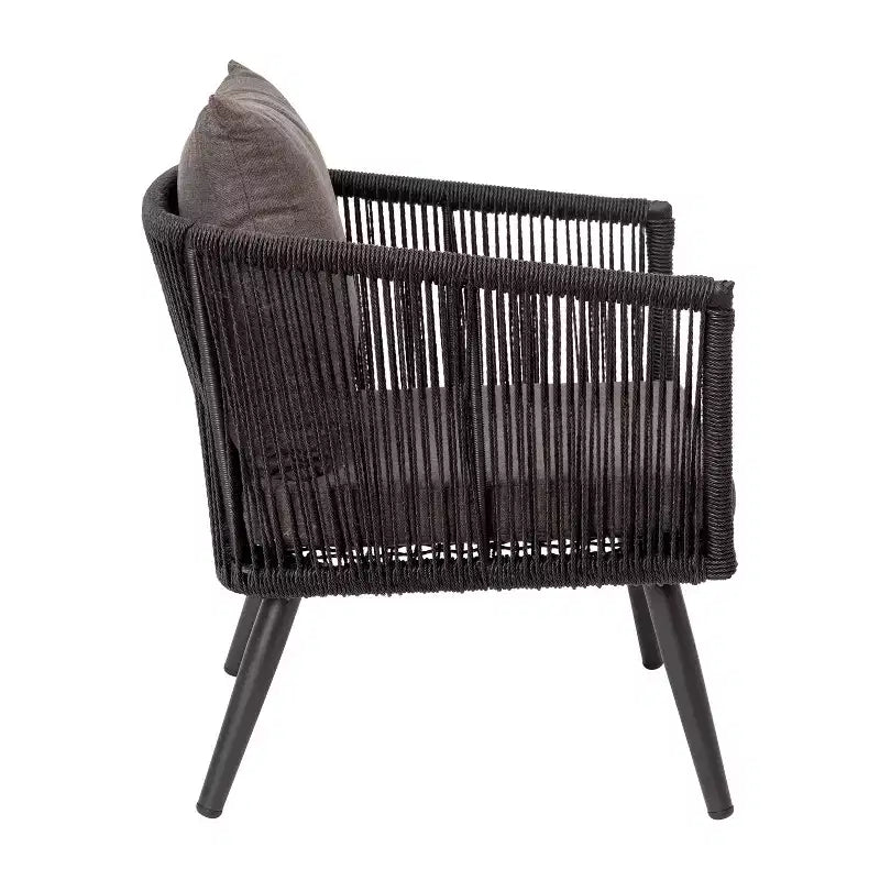 Merrick Lane - Ensemble de mobilier d'extérieur 4 pièces avec canapé, 2 fauteuils et table basse à cadre en aluminium tressé noir avec coussins gris
