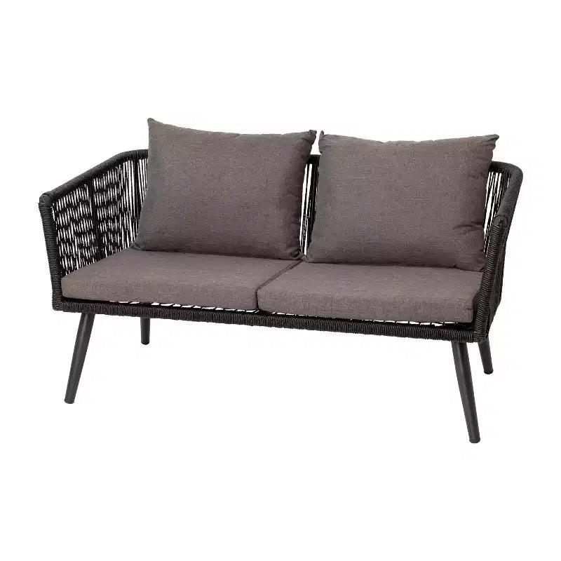 Merrick Lane - Ensemble de mobilier d'extérieur 4 pièces avec canapé, 2 fauteuils et table basse à cadre en aluminium tressé noir avec coussins gris