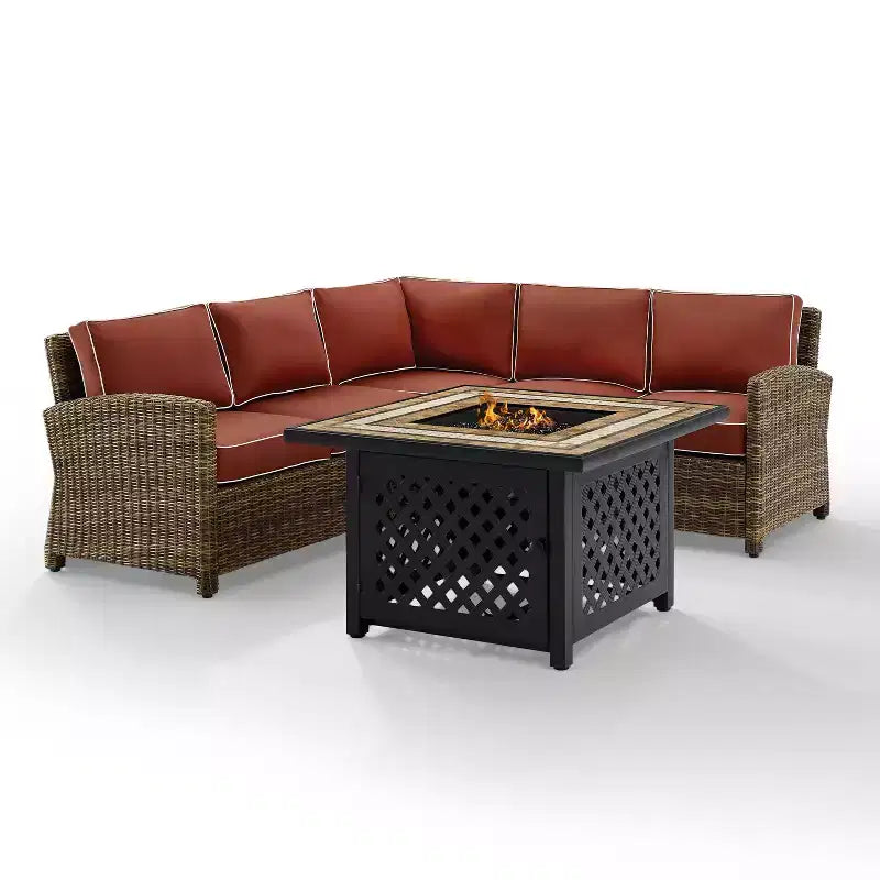 Ensemble de 4 pièces d'extérieur sectionnel en osier Bradenton avec table de foyer - Crosley