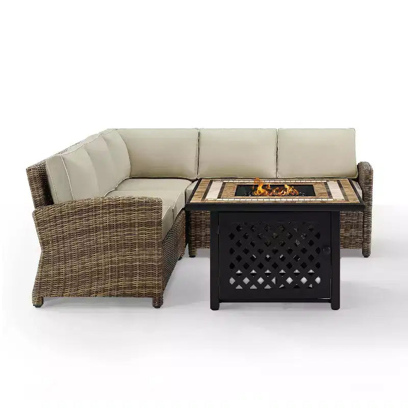 Ensemble de 4 pièces d'extérieur sectionnel en osier Bradenton avec table de foyer - Crosley