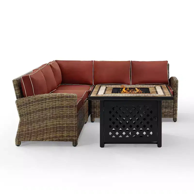 Ensemble de 4 pièces d'extérieur sectionnel en osier Bradenton avec table de foyer - Crosley