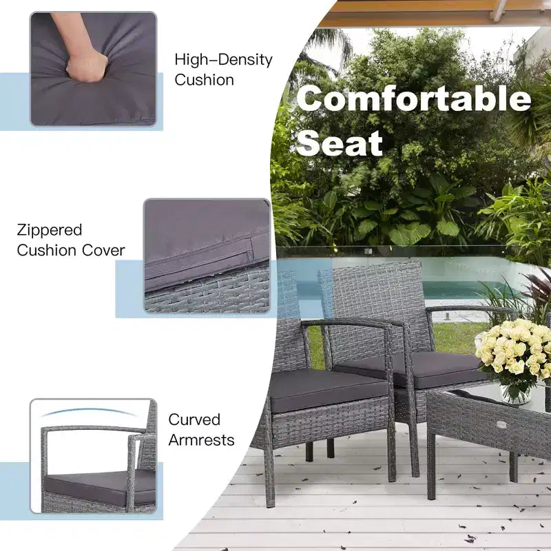 Costway Salon de Jardin 4 Pièces en Rotin Meubles de Patio Canapé Causeuse avec Coussins Gris