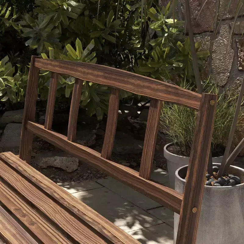 Outsunny – Ensemble table et chaises de jardin pour 4 personnes, mobilier en bois avec motif de roue de chariot, pour jardin, terrasse, carbonisé