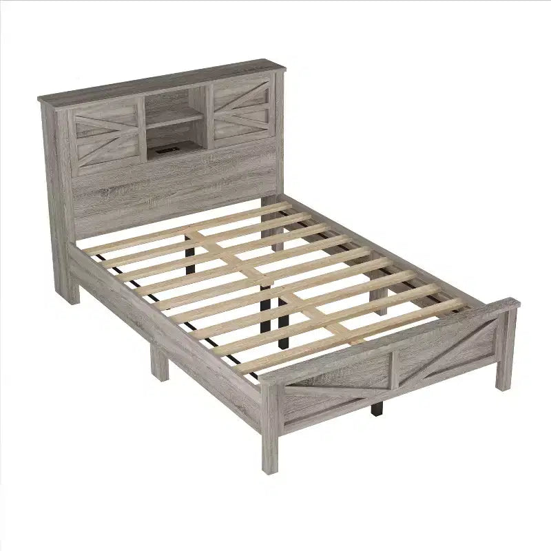Ensembles de Chambre 3 Pièces style Ferme, Lit Plateforme avec Rangement et Table de Chevet et Commode 4 Tiroirs - ModernLuxe