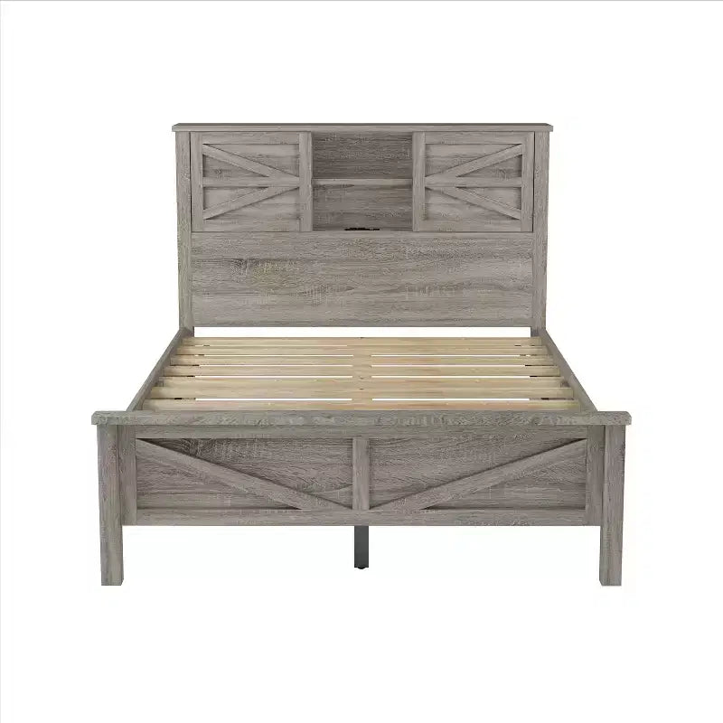 Ensembles de Chambre 3 Pièces style Ferme, Lit Plateforme avec Rangement et Table de Chevet et Commode 4 Tiroirs - ModernLuxe