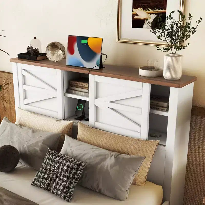 Ensembles de Chambre 3 Pièces style Ferme, Lit Plateforme avec Rangement et Table de Chevet et Commode 4 Tiroirs - ModernLuxe