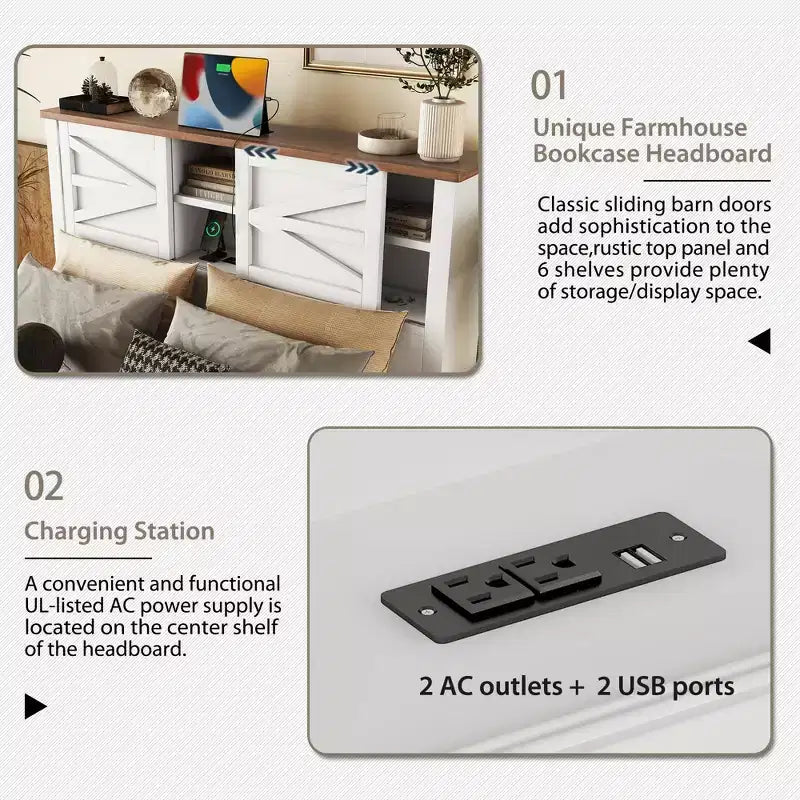 Ensembles de Chambre 3 Pièces style Ferme, Lit Plateforme avec Rangement et Table de Chevet et Commode 4 Tiroirs - ModernLuxe